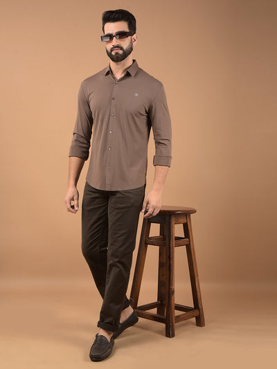 Brown Jacquard Knitted Shirt-Men Shirts-Crimsoune Club