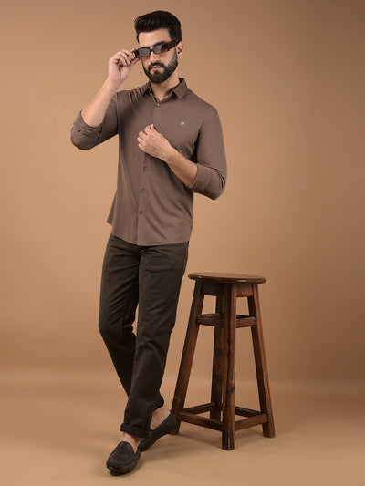 Brown Jacquard Knitted Shirt-Men Shirts-Crimsoune Club