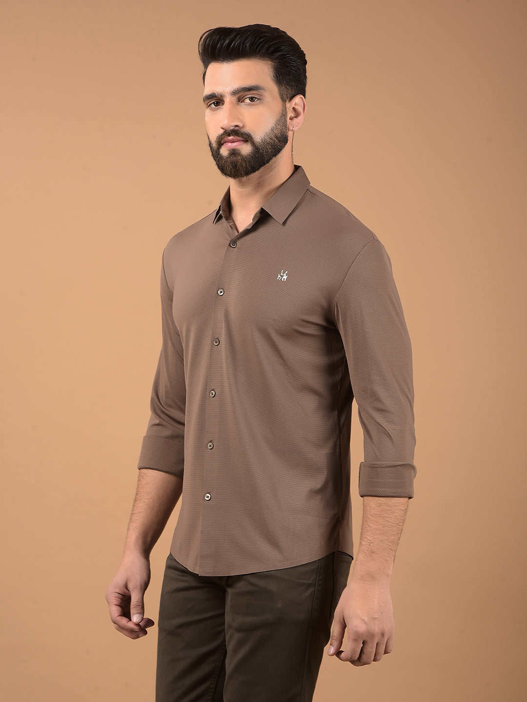 Brown Jacquard Knitted Shirt-Men Shirts-Crimsoune Club