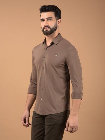 Brown Jacquard Knitted Shirt-Men Shirts-Crimsoune Club