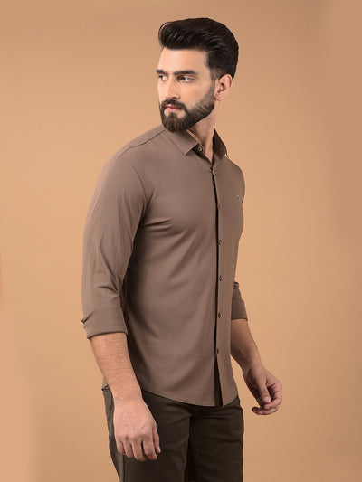 Brown Jacquard Knitted Shirt-Men Shirts-Crimsoune Club