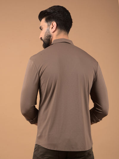 Brown Jacquard Knitted Shirt-Men Shirts-Crimsoune Club