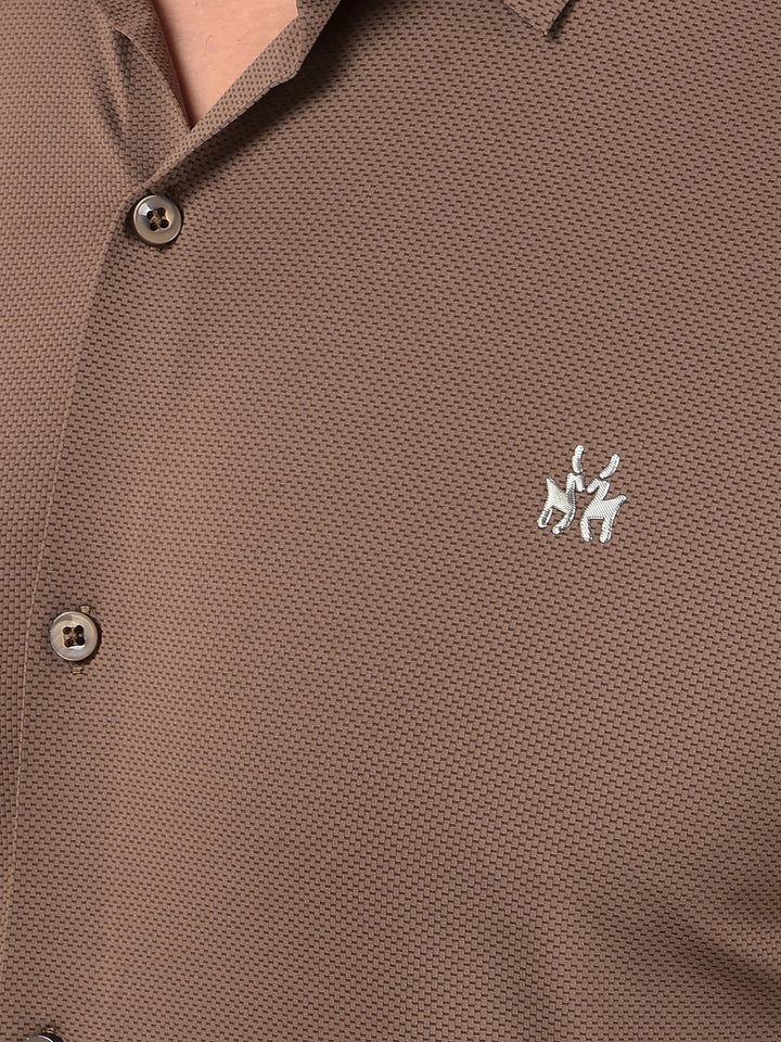 Brown Jacquard Knitted Shirt-Men Shirts-Crimsoune Club