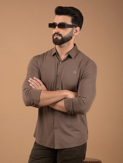 Brown Jacquard Knitted Shirt-Men Shirts-Crimsoune Club