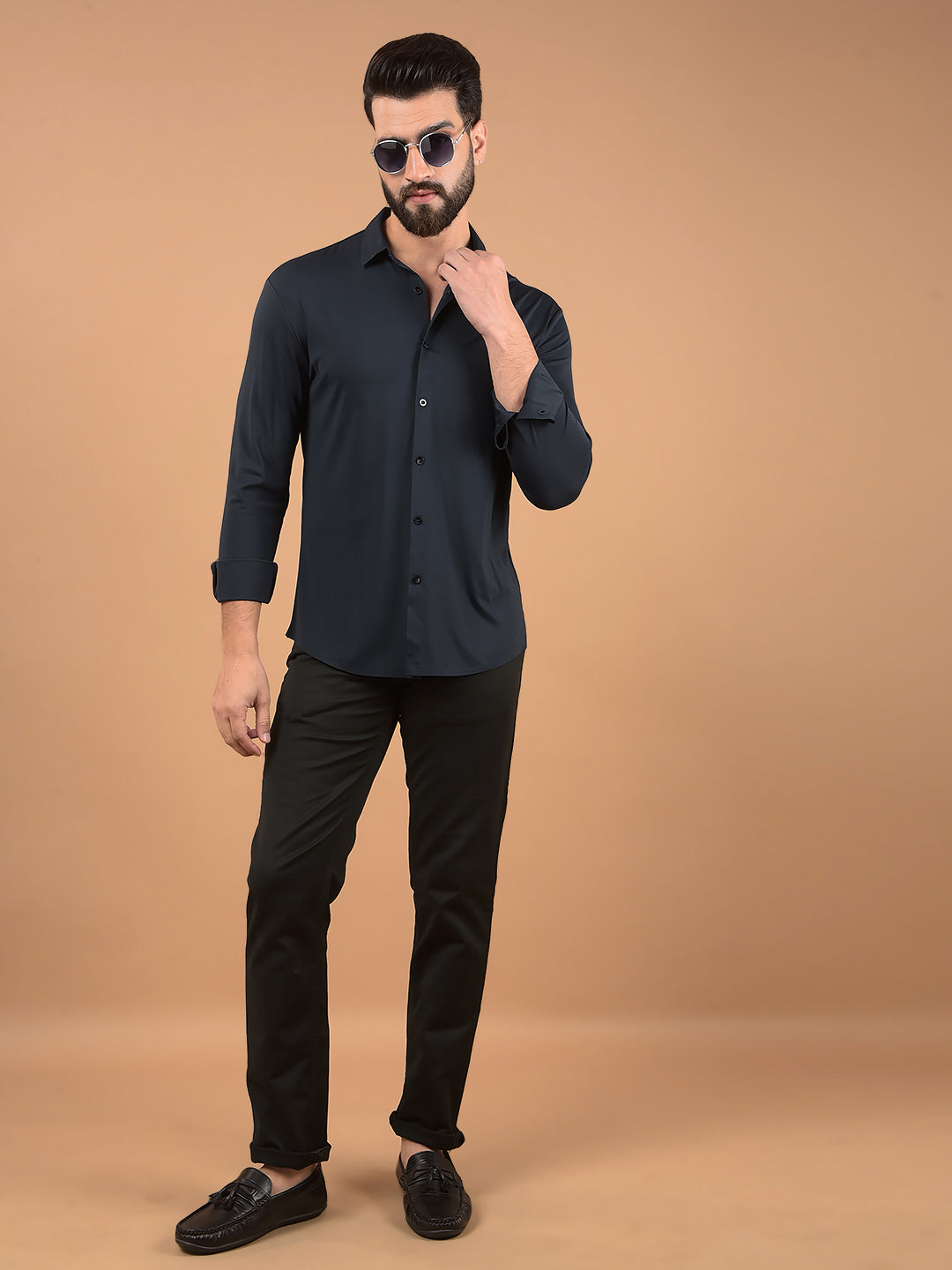 Blue Jacquard Knitted Shirt-Men Shirts-Crimsoune Club