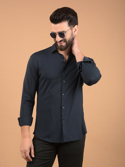 Blue Jacquard Knitted Shirt-Men Shirts-Crimsoune Club
