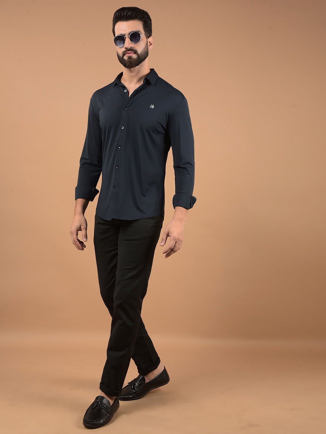 Blue Jacquard Knitted Shirt-Men Shirts-Crimsoune Club