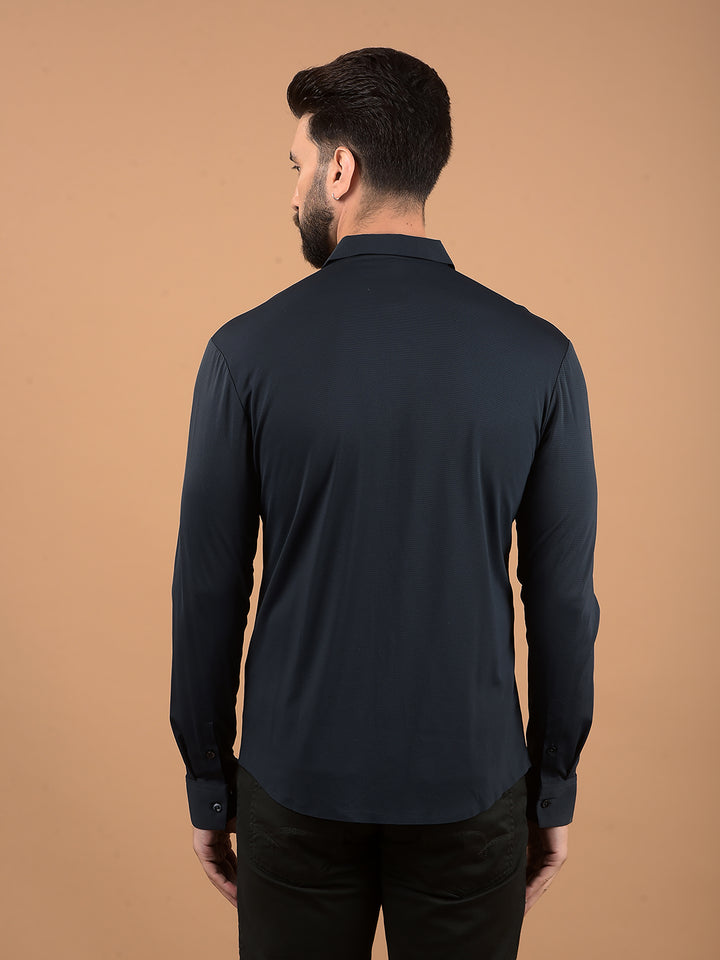 Blue Jacquard Knitted Shirt-Men Shirts-Crimsoune Club