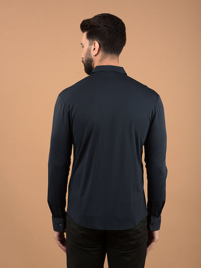 Blue Jacquard Knitted Shirt-Men Shirts-Crimsoune Club