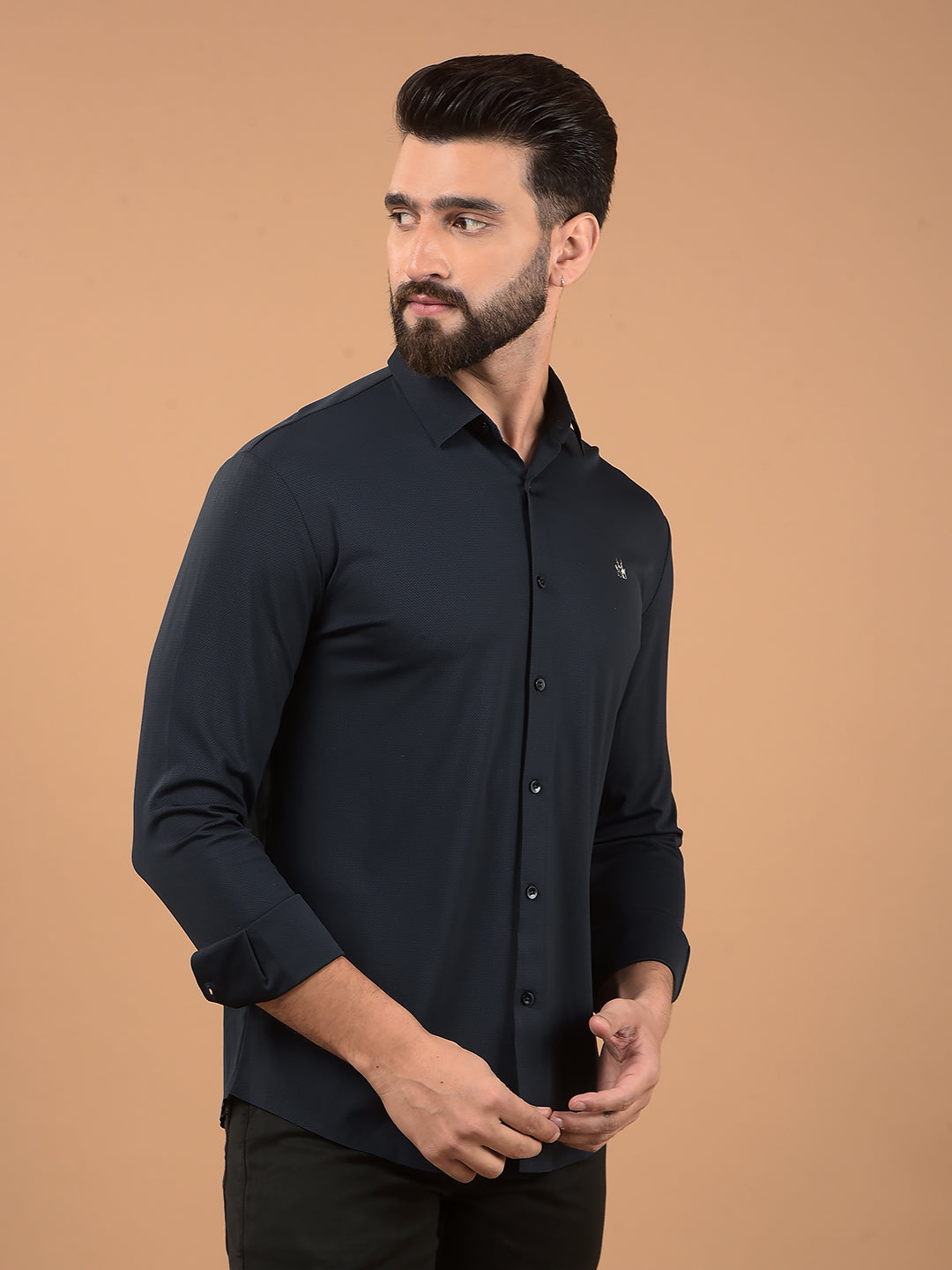 Blue Jacquard Knitted Shirt-Men Shirts-Crimsoune Club