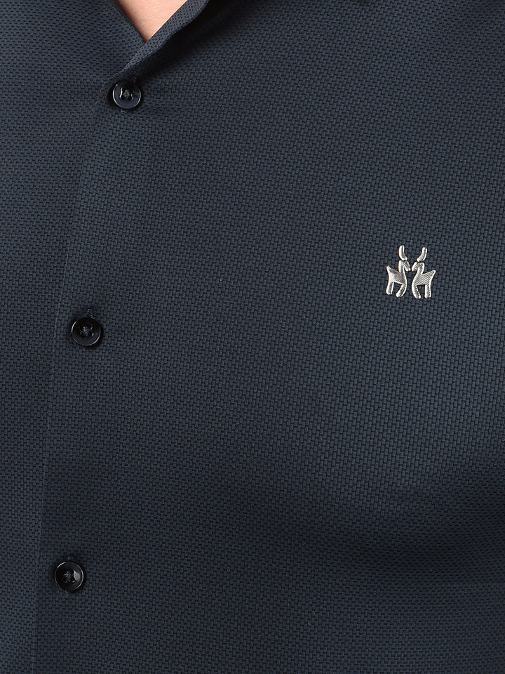 Blue Jacquard Knitted Shirt-Men Shirts-Crimsoune Club