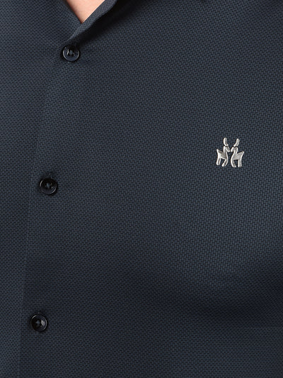 Blue Jacquard Knitted Shirt-Men Shirts-Crimsoune Club