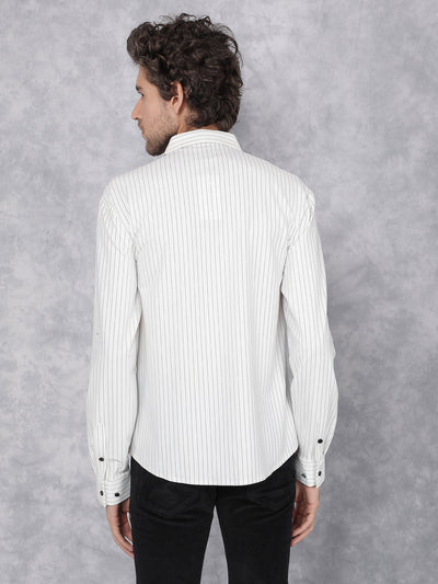 White Vertical Stripes Knitted Shirt-Men Shirts-Crimsoune Club