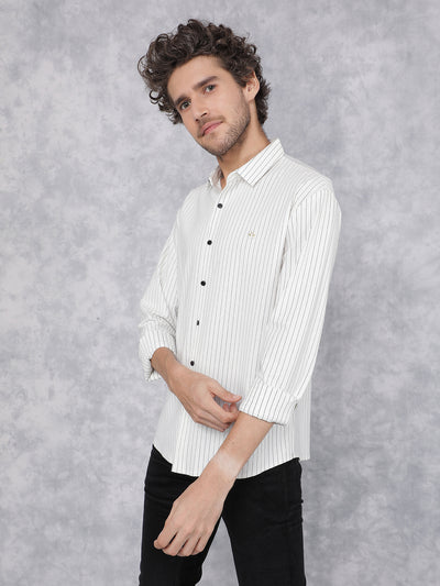 White Vertical Stripes Knitted Shirt-Men Shirts-Crimsoune Club