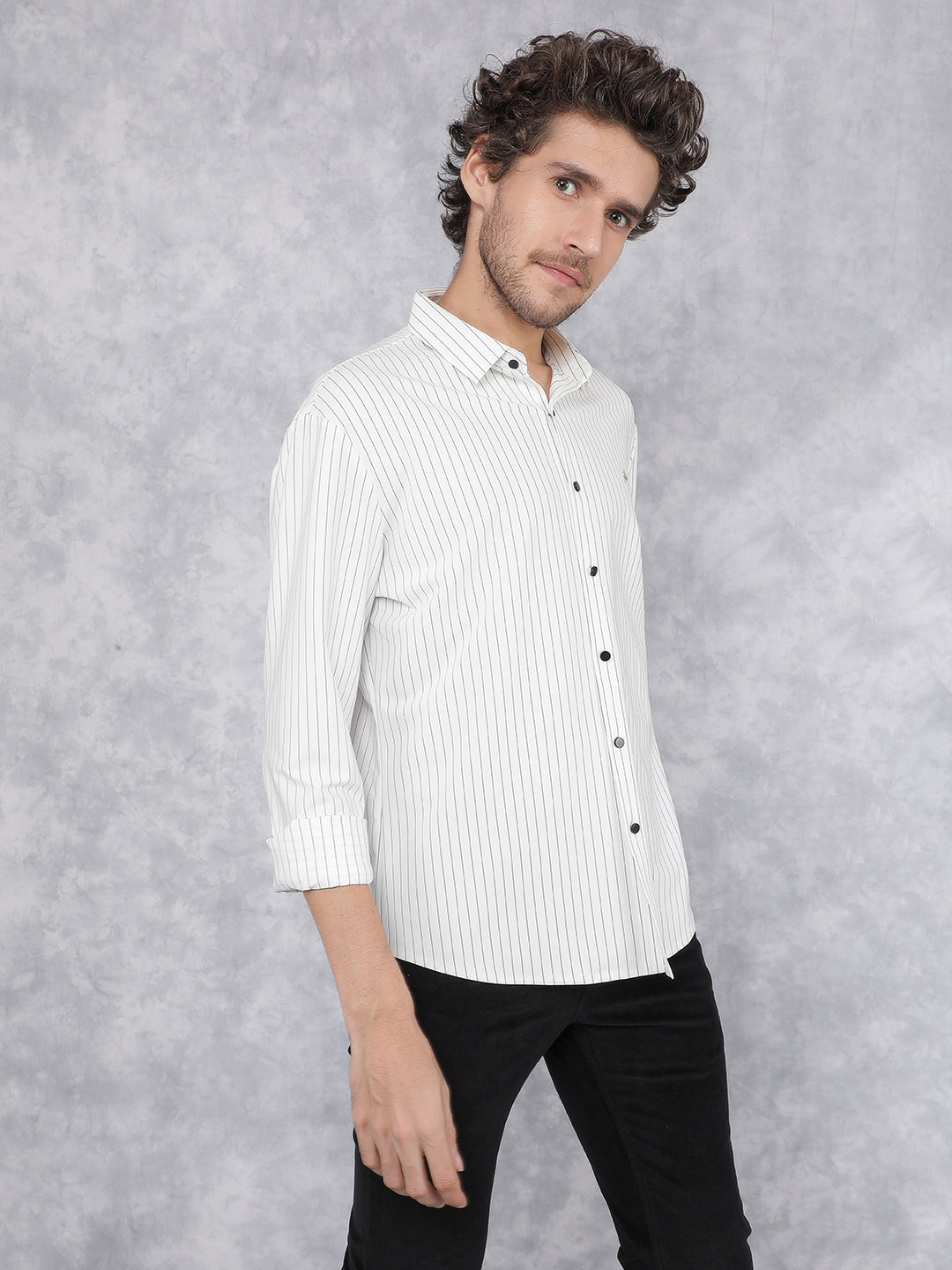White Vertical Stripes Knitted Shirt-Men Shirts-Crimsoune Club