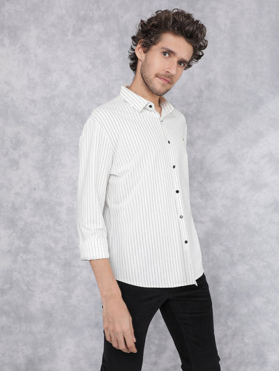 White Vertical Stripes Knitted Shirt-Men Shirts-Crimsoune Club