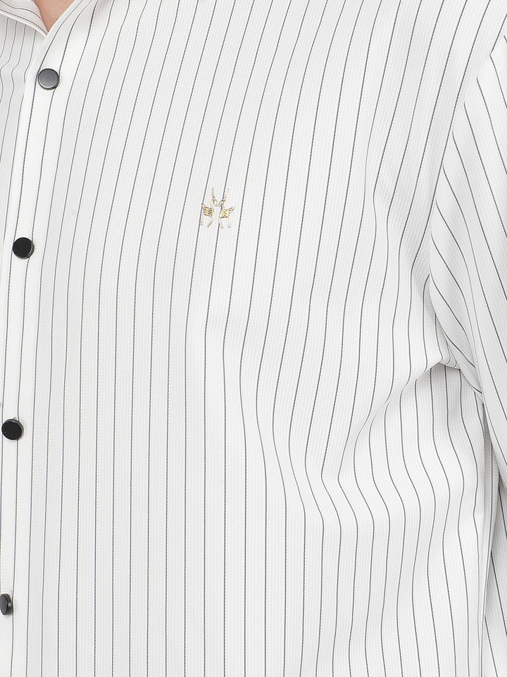 White Vertical Stripes Knitted Shirt-Men Shirts-Crimsoune Club