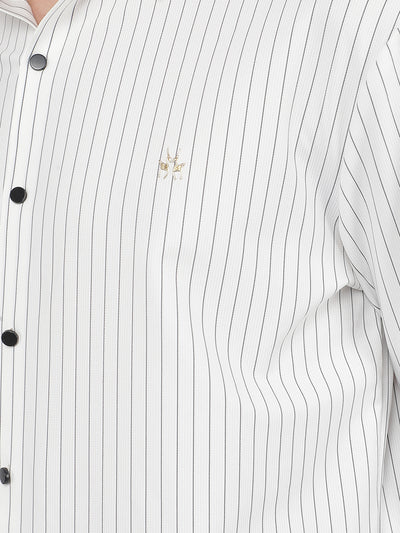 White Vertical Stripes Knitted Shirt-Men Shirts-Crimsoune Club