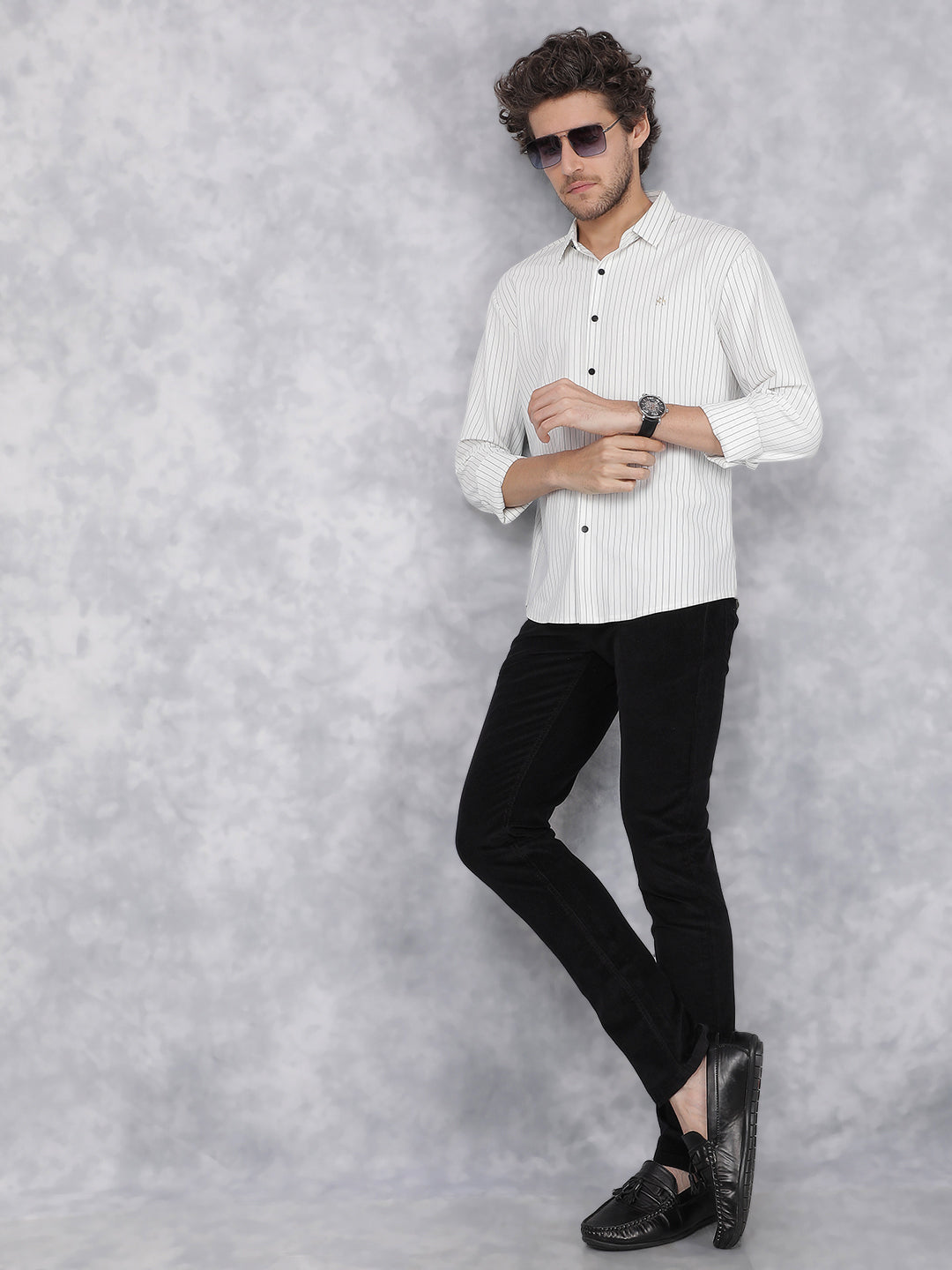 White Vertical Stripes Knitted Shirt-Men Shirts-Crimsoune Club
