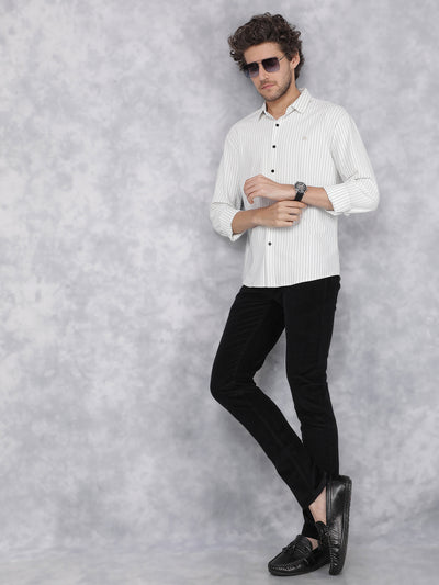 White Vertical Stripes Knitted Shirt-Men Shirts-Crimsoune Club
