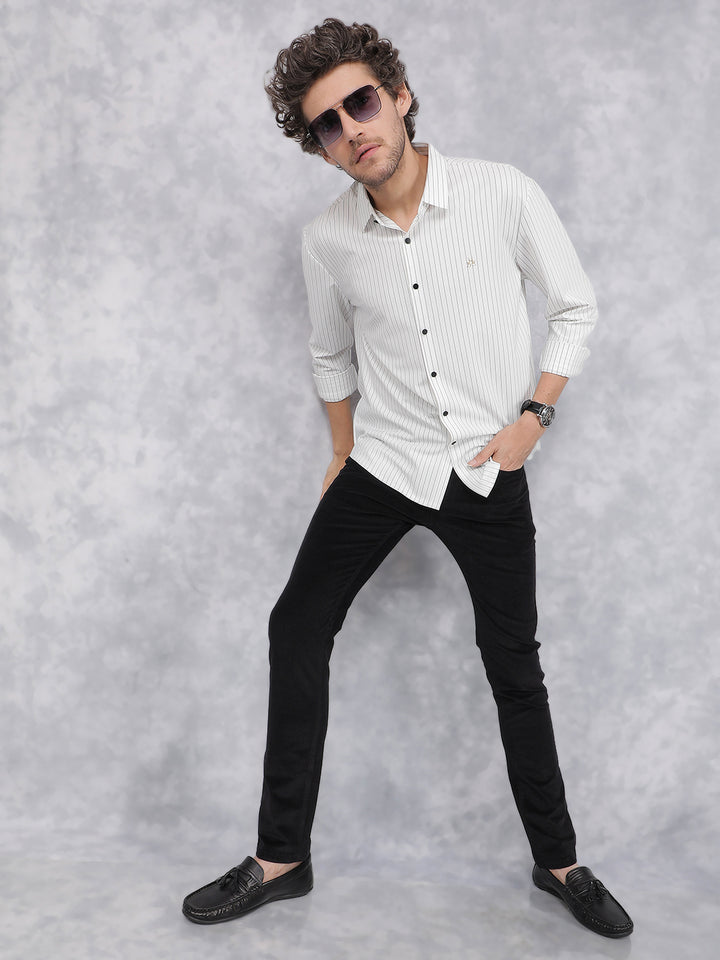 White Vertical Stripes Knitted Shirt-Men Shirts-Crimsoune Club