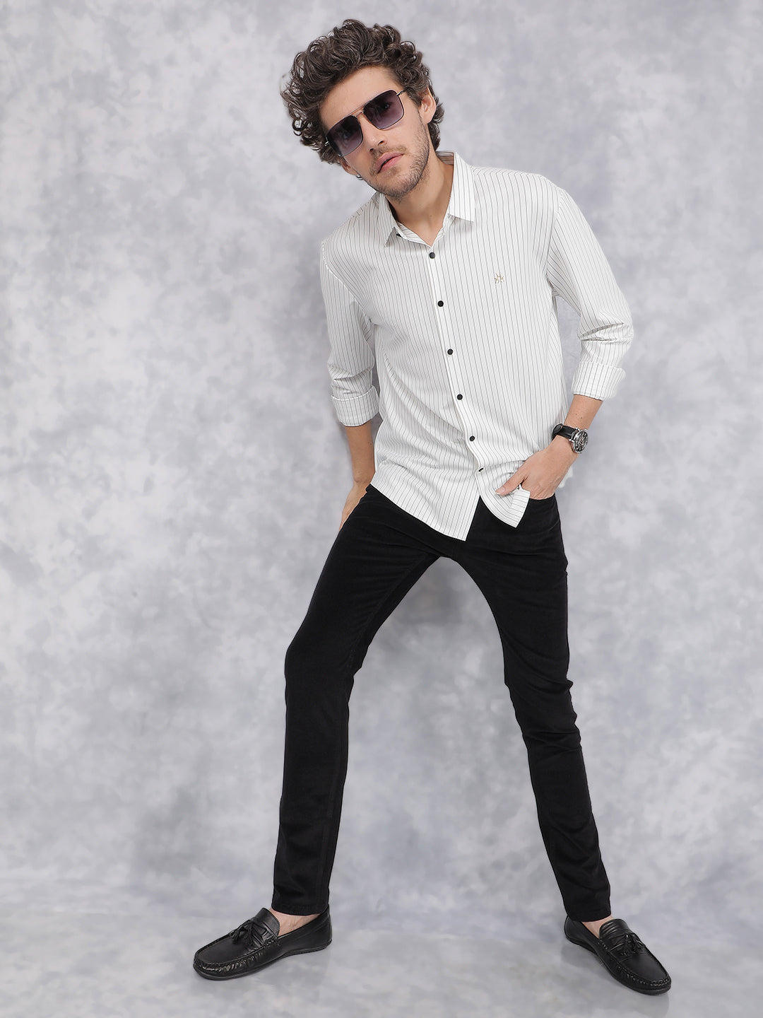 White Vertical Stripes Knitted Shirt-Men Shirts-Crimsoune Club