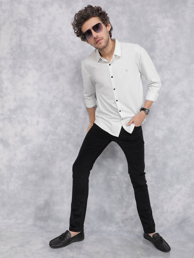 White Vertical Stripes Knitted Shirt-Men Shirts-Crimsoune Club