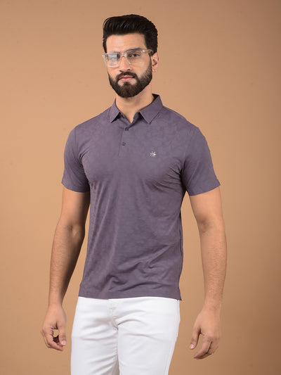 Purple Printed Polo Neck T-Shirt-Men T-Shirts-Crimsoune Club