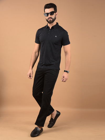 Black Printed Polo Neck T-Shirt-Men T-Shirts-Crimsoune Club