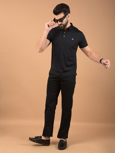 Black Printed Polo Neck T-Shirt-Men T-Shirts-Crimsoune Club