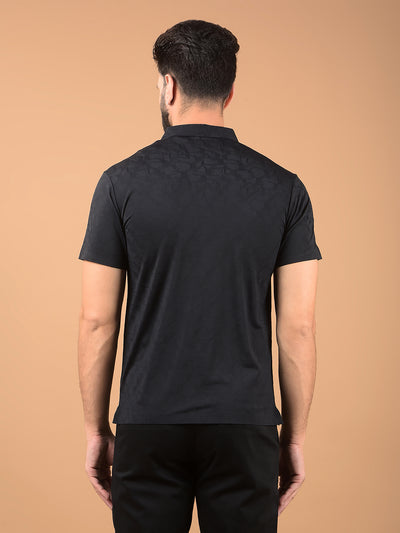 Black Printed Polo Neck T-Shirt-Men T-Shirts-Crimsoune Club