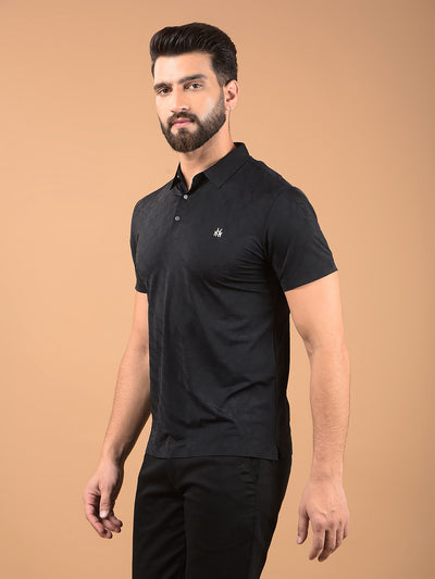 Black Printed Polo Neck T-Shirt-Men T-Shirts-Crimsoune Club