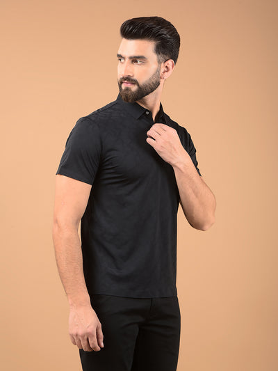 Black Printed Polo Neck T-Shirt-Men T-Shirts-Crimsoune Club