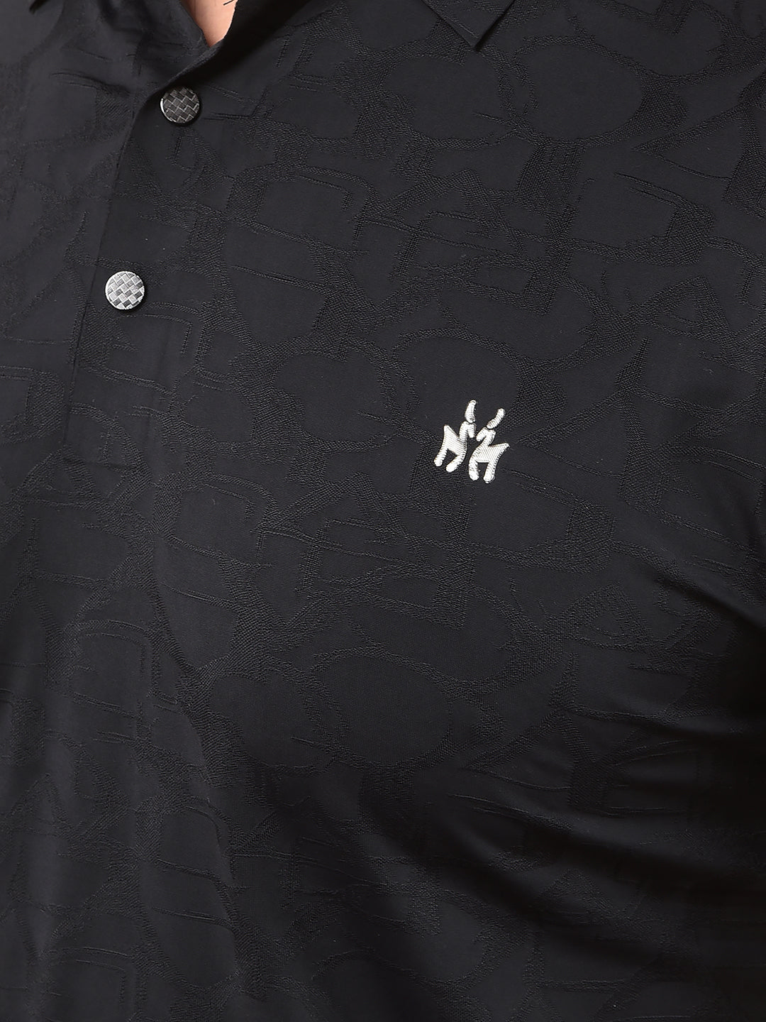 Black Printed Polo Neck T-Shirt-Men T-Shirts-Crimsoune Club