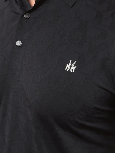 Black Printed Polo Neck T-Shirt-Men T-Shirts-Crimsoune Club