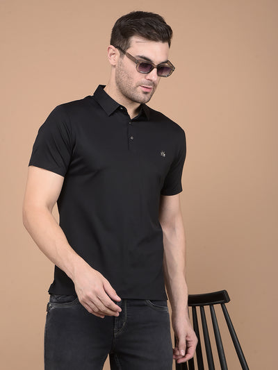 Black Polo Neck T-Shirt-Men T-Shirts-Crimsoune Club