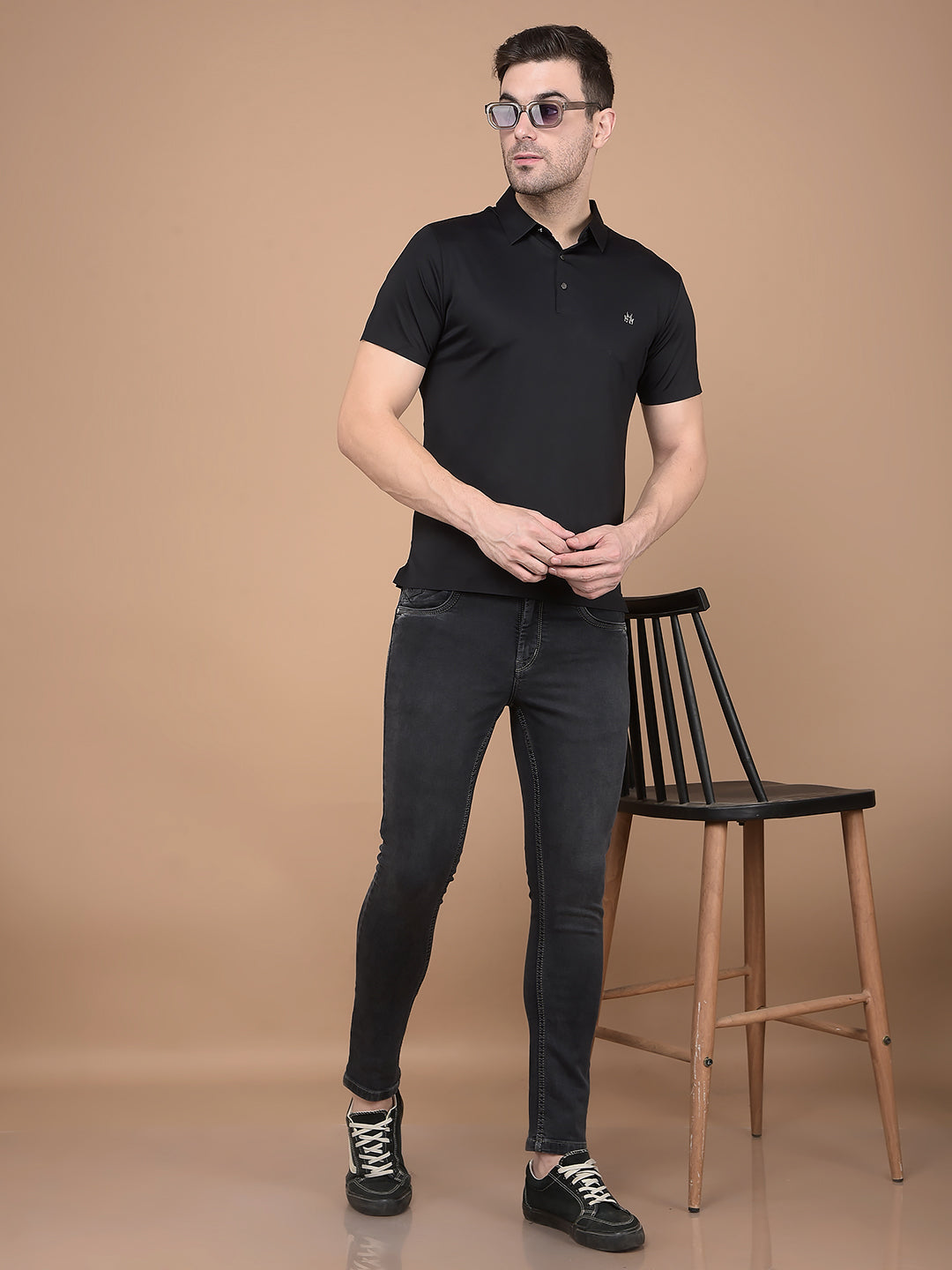 Black Polo Neck T-Shirt-Men T-Shirts-Crimsoune Club