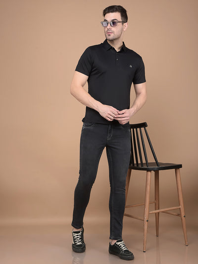 Black Polo Neck T-Shirt-Men T-Shirts-Crimsoune Club