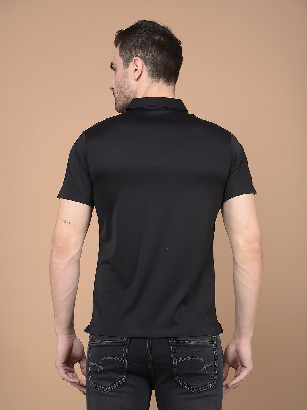 Black Polo Neck T-Shirt-Men T-Shirts-Crimsoune Club