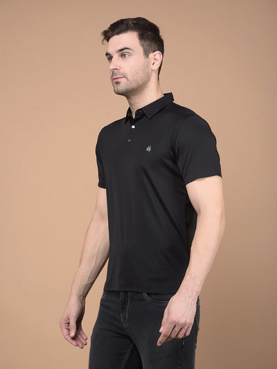 Black Polo Neck T-Shirt-Men T-Shirts-Crimsoune Club