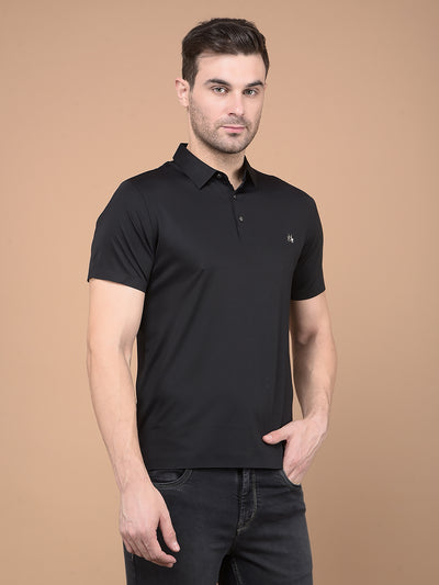 Black Polo Neck T-Shirt-Men T-Shirts-Crimsoune Club