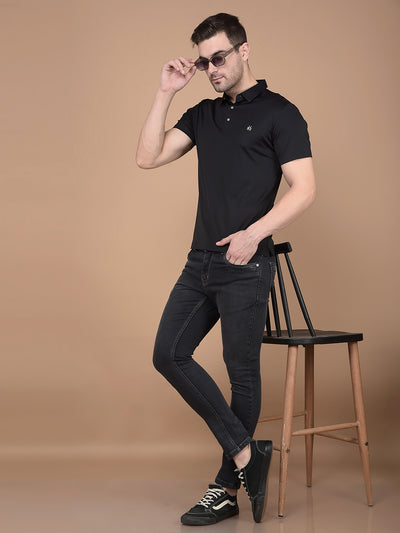 Black Polo Neck T-Shirt-Men T-Shirts-Crimsoune Club