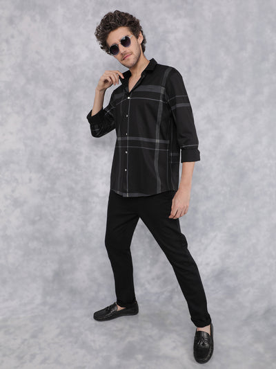 Black Checkered Shirt-Men Shirts-Crimsoune Club