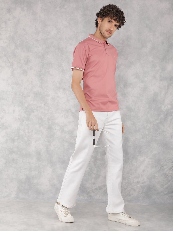 Pink Polo Neck T-Shirt-Men T-Shirts-Crimsoune Club