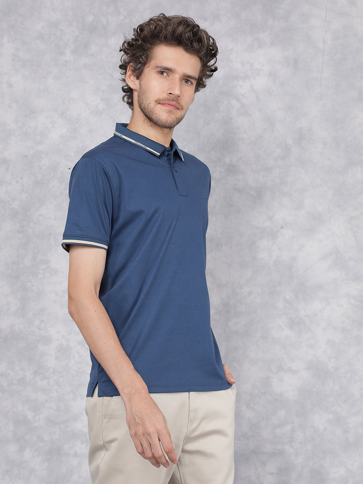 Blue Polo Neck T-Shirt-Men T-Shirts-Crimsoune Club