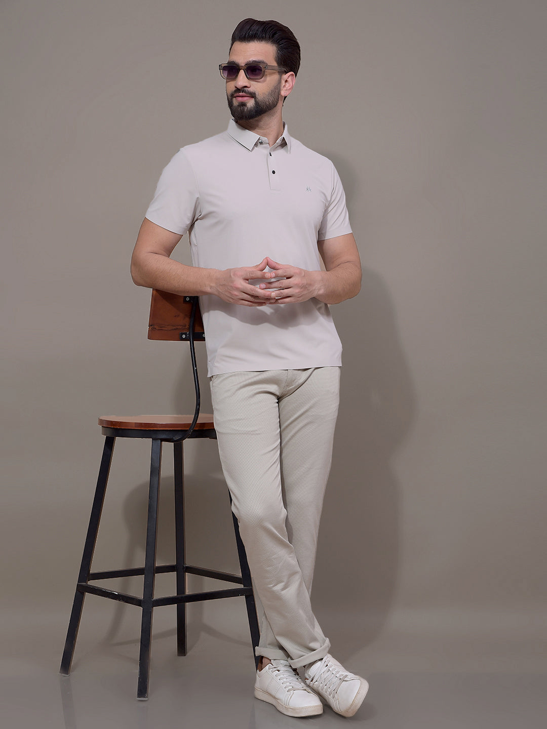 Khaki Polo Neck T-Shirt-Men T-Shirts-Crimsoune Club