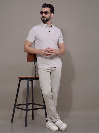 Khaki Polo Neck T-Shirt-Men T-Shirts-Crimsoune Club