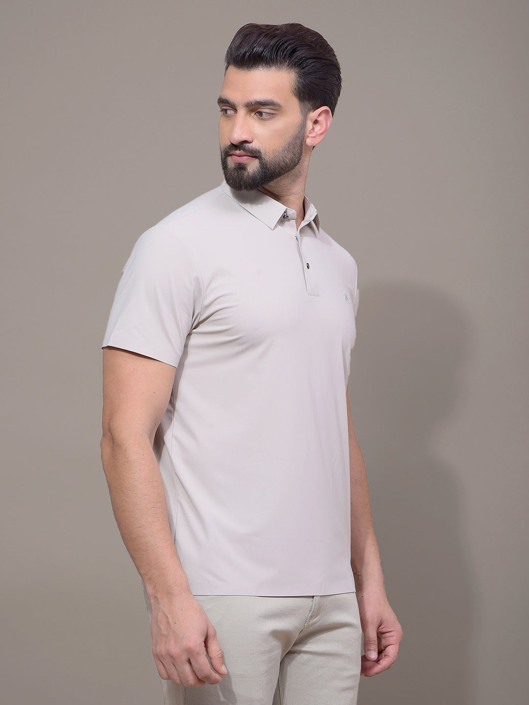 Khaki Polo Neck T-Shirt-Men T-Shirts-Crimsoune Club