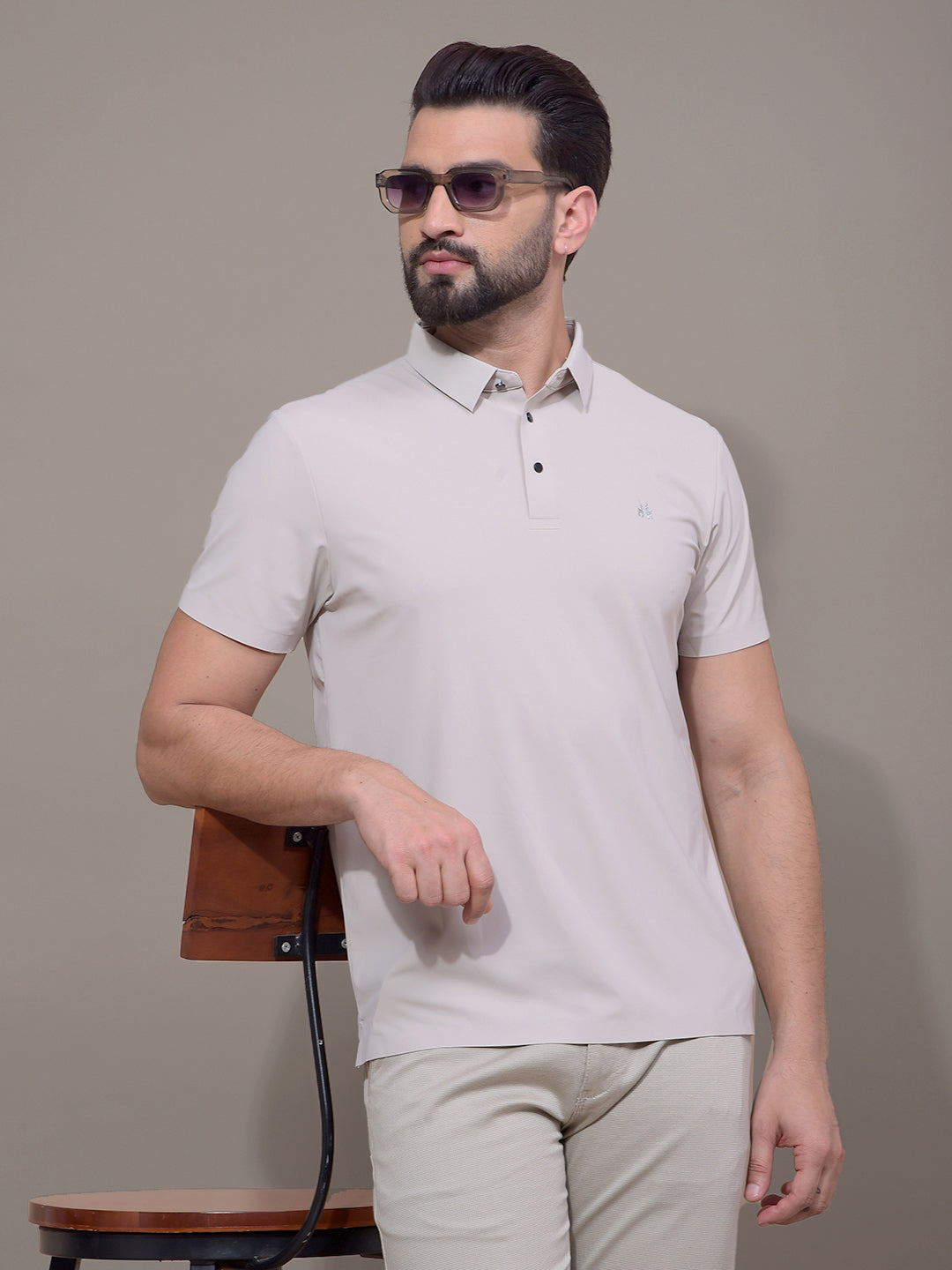 Khaki Polo Neck T-Shirt-Men T-Shirts-Crimsoune Club