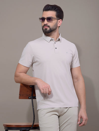 Khaki Polo Neck T-Shirt-Men T-Shirts-Crimsoune Club